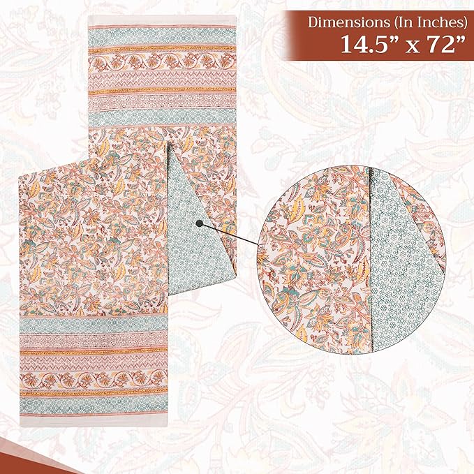 Maison d' Hermine Table Runner 100% Cotton Double Layer Table Runners 72 inches Long for Thanksgiving Christmas Decorations Home Kitchen Dining Party Wedding (Nila, 14.5" x 72")