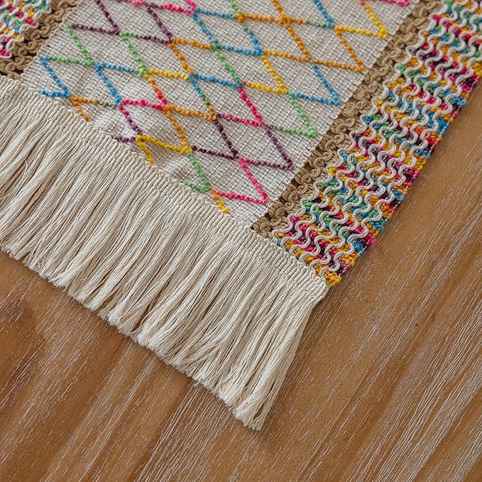 Boho Table Runner Colorful for Home Decor 12x90 Inches Farmhouse Macrame Burlap Jute Rustic Dining Kitchen Centerpiece Bohemian Decor French Country Baby Bridal Shower Decorations
