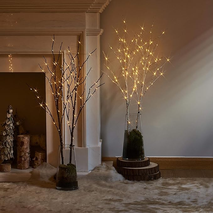 LITBLOOM Lighted Brown Willow Branches 32IN 100 LED with Timer Battery Operated, Tree Branch with Warm White Lights for Holiday Christmas Decoration Indoor Outdoor Use