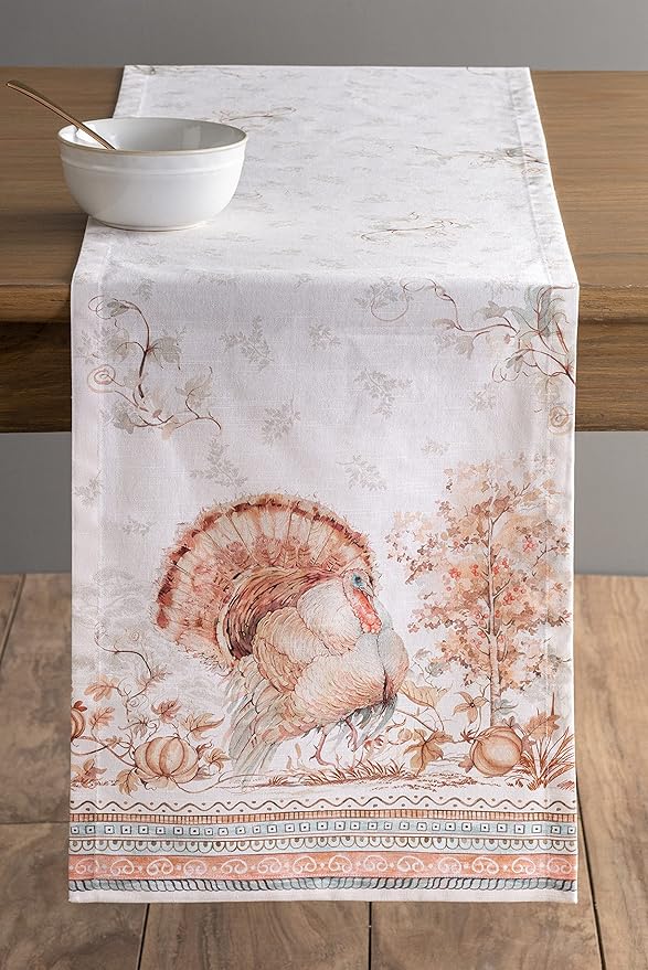 Maison d' Hermine Table Runner 100% Cotton Single Layer Table Runners 108 inches Long for Thanksgiving Christmas Decorations Home Kitchen Dining Party Wedding (Giving Thanks, 14.5" x 108")