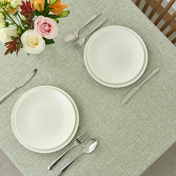 maxmill Flaxy Faux Linen Table Cloth with 2-Tone Slubby Texture Wrinkle Resistant Anti-Shrink Soft Tablecloth for Kitchen Dining Tabletop for Buffet Banquet Parties Rectangle 60 x 140 Inch Sage