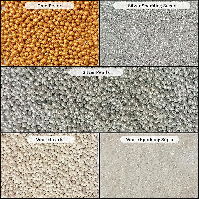Confect Sprinkles -Metal Mania Disco Ball Sprinkle Mix – 5-Pack Assorted Edible Sprinkles with Bronze, White & Gunmetal + Sparkling White & Silver Sugar – Cake, Cupcake & Cookie Decorating – Vegan, Gluten-Free, Nut-Free, Soy-Free, Dairy-Free, Palm Oil-...