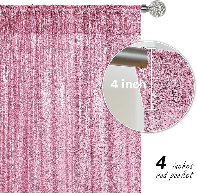 Pink Sequin Backdrop Curtain 4 Pieces 2FTx8FT Glitter Photography Backdrop for Party Wedding Birthday Christmas Decorations