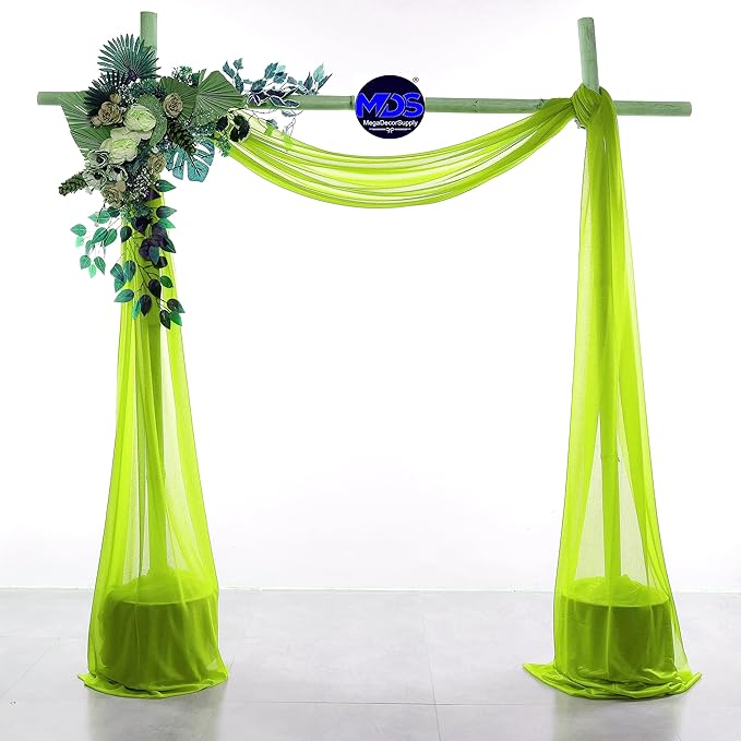 MDS Halloween Chiffon Draping Fabric - 1 Panel, 30" Wide x 75ft Long - Sheer Spooky Arbor & Canopy Drapery for Haunted House Backdrops, Party Ceilings, DIY Costumes & Themed Events - Parrot Green