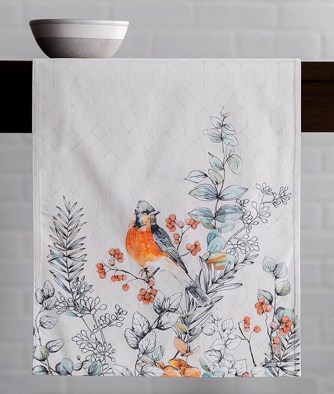 Maison d' Hermine Table Runner 100% Cotton Double Layer Table Runners 72 inches Long for Thanksgiving Christmas Decorations Home Kitchen Dining Party Wedding (Whitish Shabby Chique, 14.5" x 72")