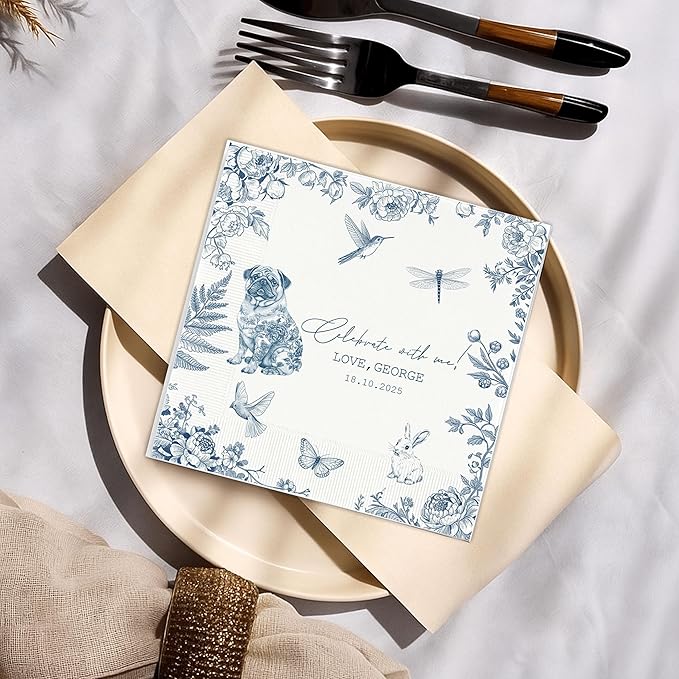 Luxury Personalized Dog Wedding Napkins, Custom Wedding Cocktail Napkins, Beverage Luncheon Cocktail Paper, Napkin for Pet Lovers, Anniversary, Bridal, Engagement Party, Bridal Shower
