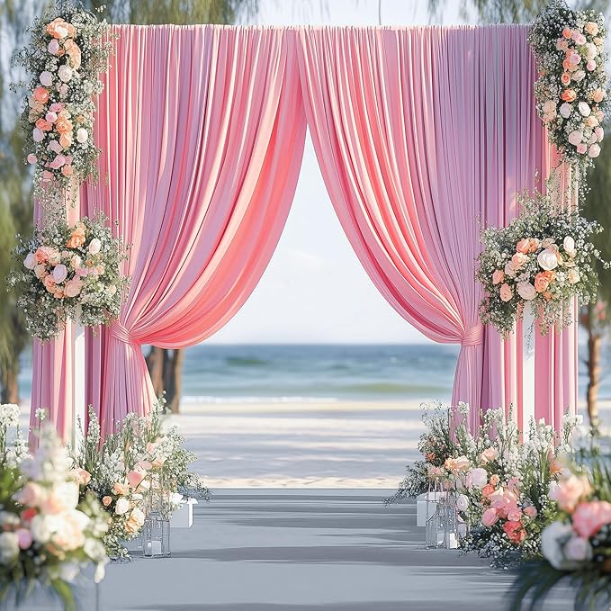 60ftx12ft Wrinkle Free Pink Backdrop Curtain, 12 Panels 12FT Height Pink Wedding Backdrop Drapes, Silky Polyester Back Drop Cloth for Birthday Photography Background Party Backdrop Draping
