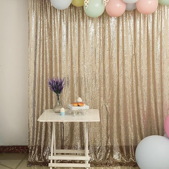 JYFLZQ Champagne Sequin Backdrop Curtains 2ft x 8ft 2 Panel Glitter Photo Booth Backdrops Sparkly Photography Background Drapes for Parties Wedding Bridal Showers