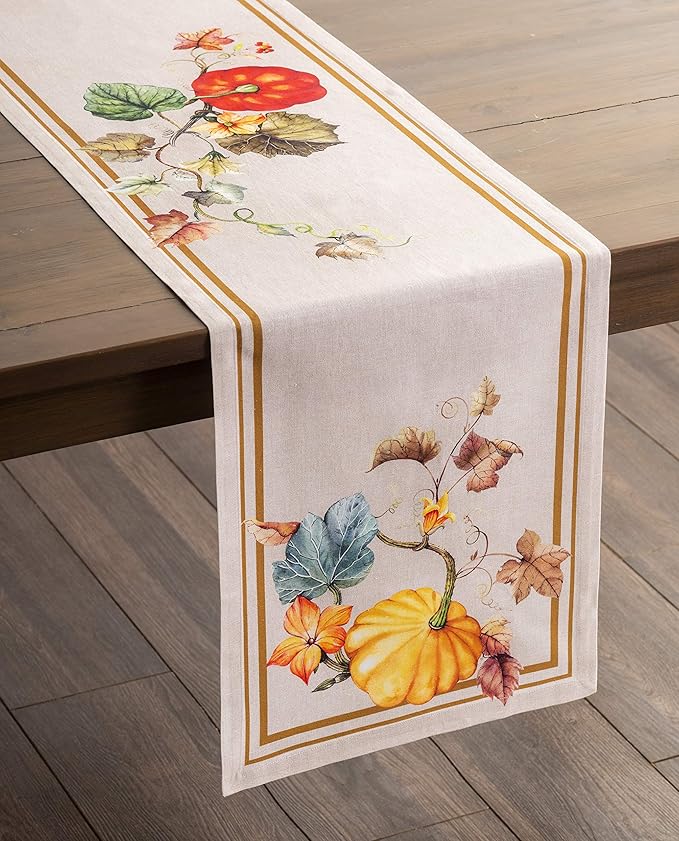 Maison d' Hermine Table Runner 100% Cotton Single Layer Table Runners 60 inches Long for Thanksgiving Christmas Decorations Home Kitchen Dining Party Wedding (Potiron, 14.5" x 60")