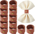 APTWOW Leather Napkin Rings Set of 12 - Fall Thanksgiving Napkin Rings Bulk, Brown Vintage Farmhouse Napkin Holder for Wedding Party Birthday Banquet Table Decor and Daily Use