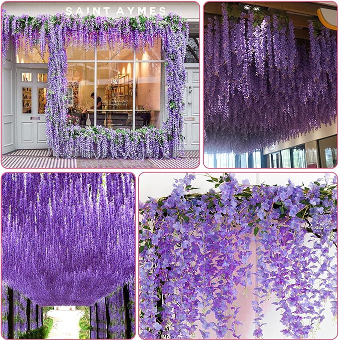 Wisteria Hanging Flowers,Fake Hanging Flowers,Wisteria artificiales Garland for Home Wedding Arch Floral Party Garden Ceremony Outdoor Decor,3.6 feet Long(50,Purple)