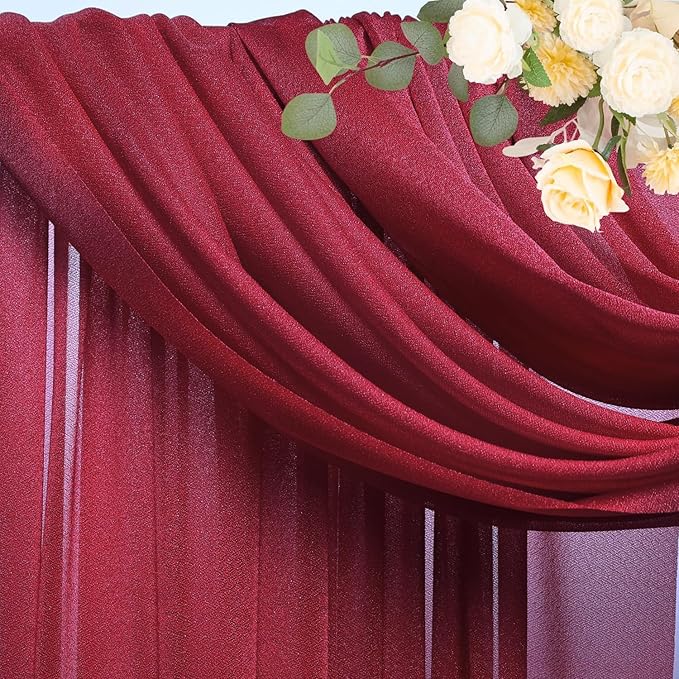 Wokceer Burgundy Wedding Arch Draping Fabric Backdrop 3 Panels 28.7" X 20FT Sheer Drapes Fabric for Wedding Arbor Ceremony Party