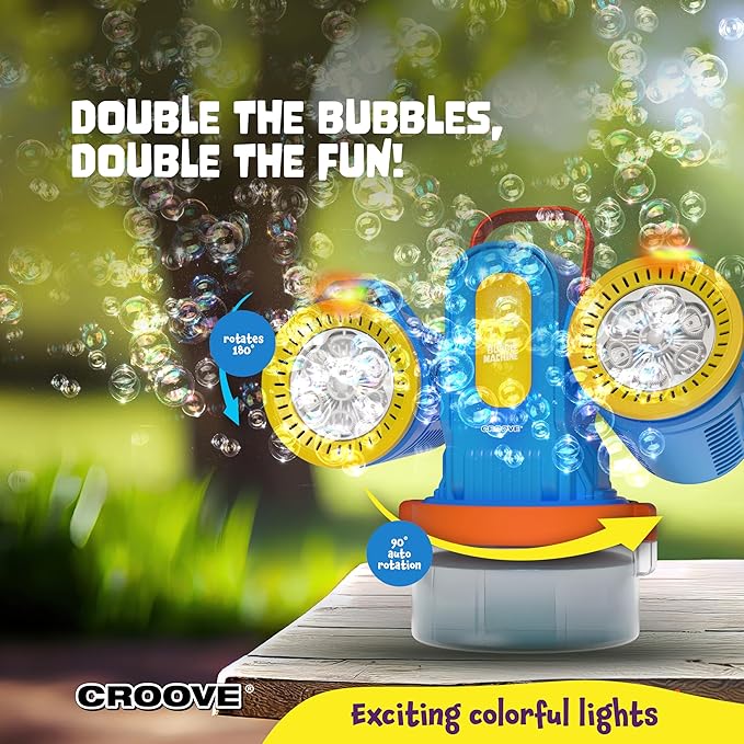 Croove Rechargeable Bubble Machine for Kids, 180° Rotation 10,000+ Big Bubbles Per Minute, Boy Birthday Gift, Outdoor Toys Games & Activities, Gifts for Toddlers, Boys & Girls Age 3,4,5,6,8+ Year Old