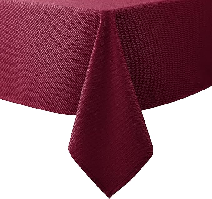 Biscaynebay Textured Fabric Christmas Rectangle Table Cloth 52x70 Inches, Burgundy Water Resistant Tablecloths for Dining, Kitchen, Wedding, Parties etc. Machine Washable
