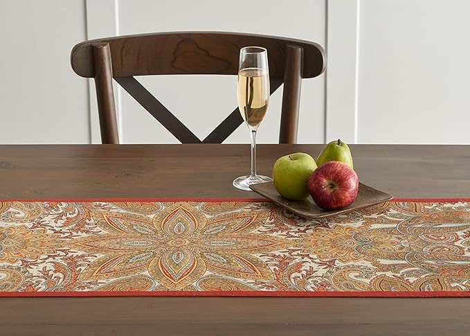 Maison d' Hermine Table Runner 100% Cotton Single Layer Table Runners 60 inches Long for Thanksgiving Christmas Decorations Home Kitchen Dining Party Wedding (Kashmir Paisley, 14.5" x 60")