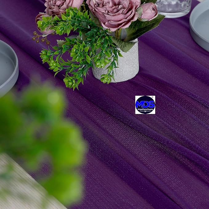 MDS 2 Pack 14ft Chiffon Table Runner 29 x 170 Inches Sheer Wedding Runner Romantic Rustic Table Runner for Wedding Decorations, Birthday Parties, Bridal Shower Party Arch Decor - Cadbury Purple