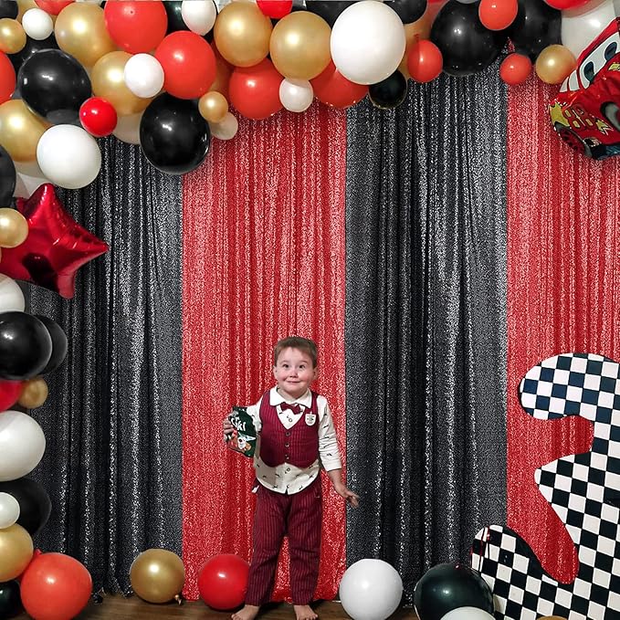 Sugargirl Red Sequin Backdrop Curtain 4 Panels 2FTx8FT Glitter Red Background Drapes Sparkle Photography Backdrop for Party Wedding Birthday Wall Decoration