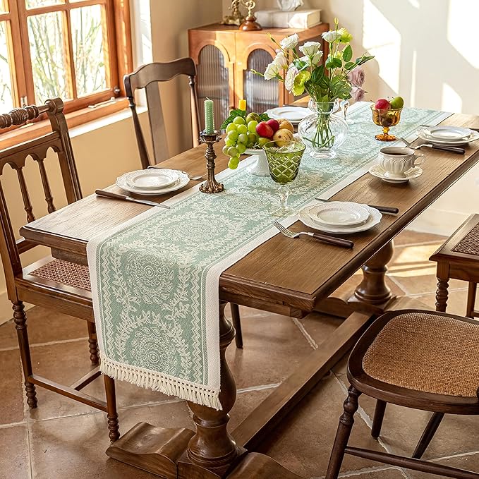 Table Runner 48 Inches Long,Waterproof Boho Table Runner with Tassel Fringe,Table Runners for Party Coffee Table