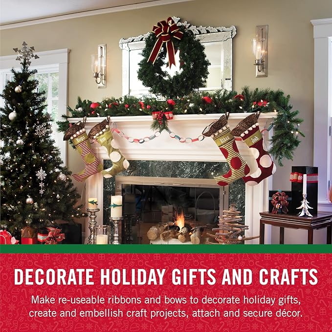 VELCRO Brand Holiday Garland Ties or Cable Straps | Hang Garlands, Lights or Wreath | for Banister, Railings, Stairs or Lamp Posts | 30ft Roll Cut to Custom Length | Green