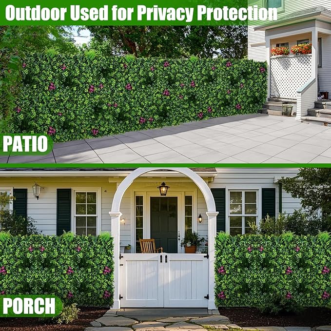 Artificial Grass Wall Panels, 20"x20" 16pcs Grass Backdrop Wall with Mint Plant Leaves, UV-Anti Fake Greenery Plant Boxwood Panels for Privacy Fence Screen, Outdoor Green Wall Decor for Patio Garden