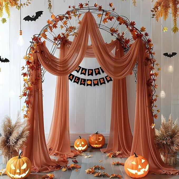 Terracotta Wedding Arch Draping Fabric 2 Panels 30'' x 20FT Terracotta Drapes Sheer Fabric Backdrop Arch Draping Fabrics for Wedding Ceremony Birthday Party Bridal Shower Decoration