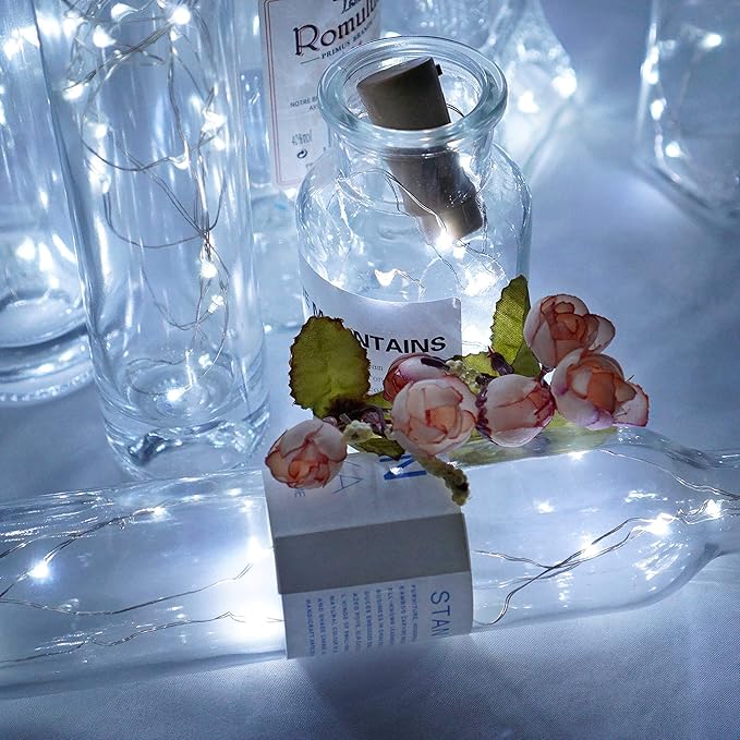 Wine Bottle Lights with Cork, LoveNite Battery Operated 20 LED Cork Shape Silver Wire Colorful Fairy Mini String Lights(No Bottles) for DIY, Party, Decor, Christmas, Halloween,Wedding (15, Cool White)