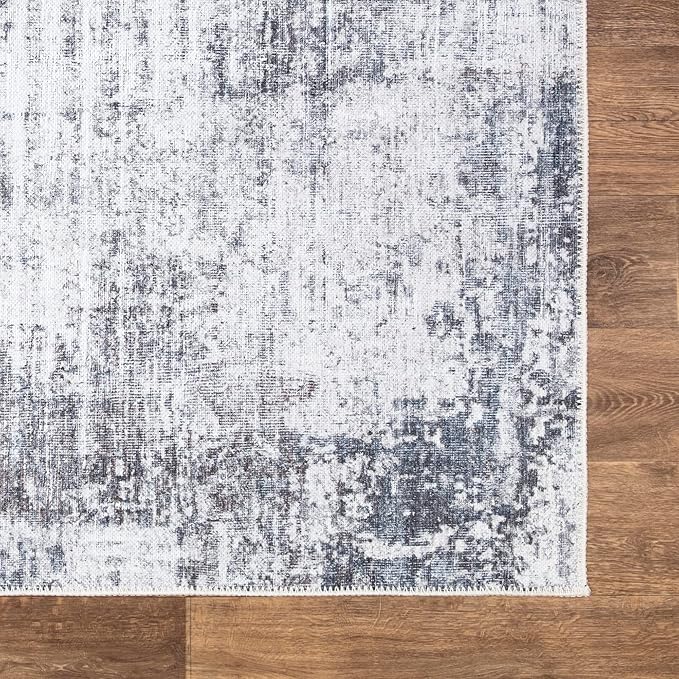 Bloom Rugs Washable Non-Slip 2' x 3' Rug - Gray/Charcoal/Blue Modern Abstract Area Rug for Living Room, Bedroom, Dining Room, and Kitchen - Exact Size: 2' x 3'