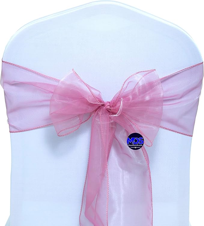 MDS Pack of 50 PCS Organza Chair Sashes Wider Dining Chair Bows Ribbon Tie Back for Wedding Party Birthday Bridal Shower Reception Event Banquet Home Chair Cover Decoration - Dusty Pink