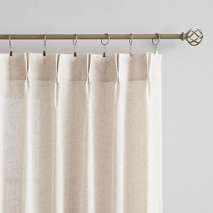 Vision Home Natural Pinch Pleated Semi Sheer Curtains Textured Linen Blended Light Filtering Window Curtains 120 inch for Living Room Bedroom Patio Pinch Pleat Drapes with Hooks 1 Panel 60" Wx120 L