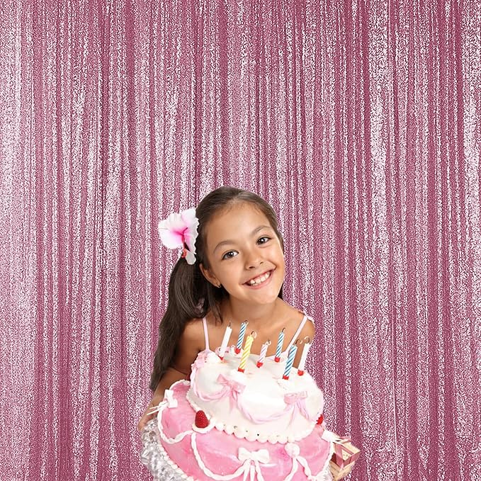 Sugargirl Pink Sequin Backdrop Curtain 4 Panels 2FTx8FT Glitter Pink Background Drapes Sparkle Photography Backdrop for Party Wedding Birthday Wall Decoration