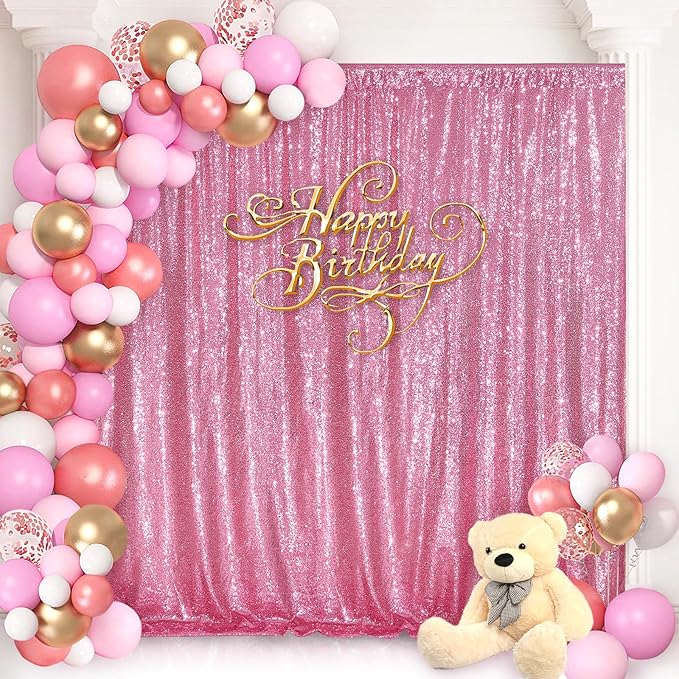 Blush Pink Sequin Backdrop Glitter Backdrop Curtains 7ft x 7ft Glitter Background for Party Baby Shower Wedding Decorations