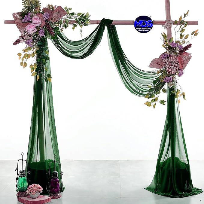 MDS Halloween Chiffon Draping Fabric - 2 Panel, 30" Wide x 75ft Long - Sheer Spooky Arbor & Canopy Drapery for Haunted House Backdrops, Party Ceilings, DIY Costumes & Themed Events - Hunter Green