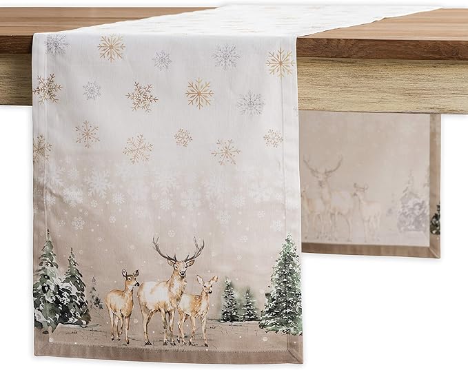 Maison d' Hermine Table Runner 100% Cotton Single Layer Table Runners 48 inches Long for Thanksgiving Christmas Decorations Home Kitchen Dining Party Wedding (Deer in The Woods, 14.5" x 48")