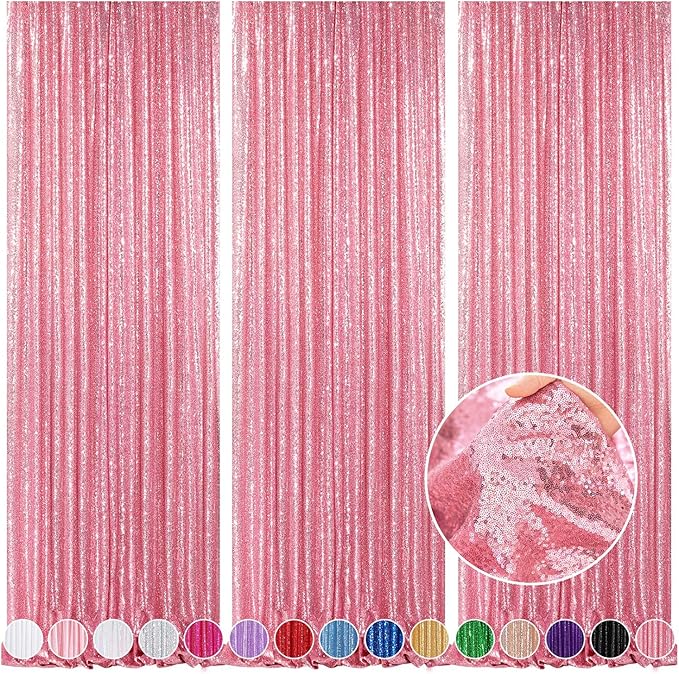 Backdrop Drapes Curtains Panels with Rod Pockets Blush Pink Sequin Party Backdrop 3 Pcs 2x8FT