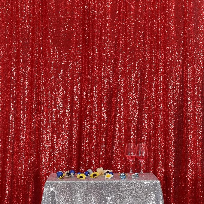 Poise3EHome 6FT x 8FT Sequin Photography Backdrop Curtain for Party Decoration, Red