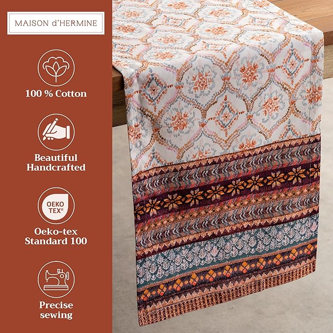 Maison d' Hermine Table Runner 100% Cotton Single Layer Table Runners 108 inches Long for Thanksgiving Christmas Decorations Home Kitchen Dining Party Wedding (Fair Isle, 14.5" x 108")