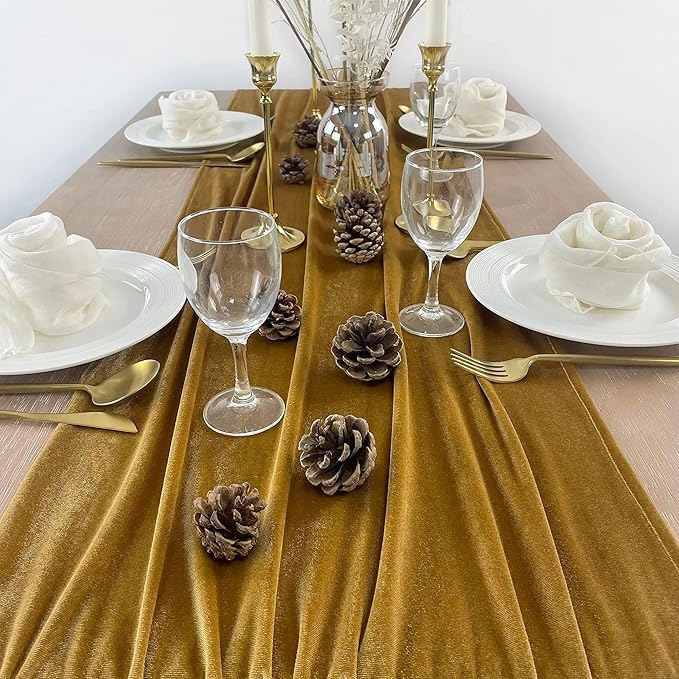 Velvet Table Runner, 5 Pack Luxurious Wedding Reception Decorations Soft Velvet Fabric Table Linen Overlay for Party (20 x 120 inch, Gold)