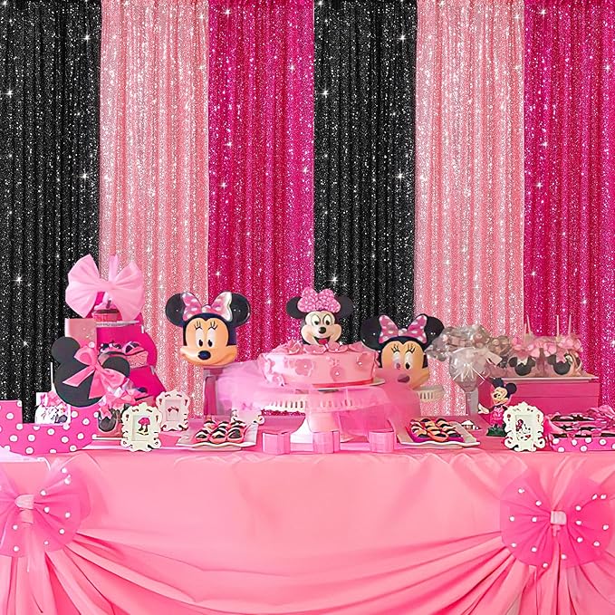 Backdrop Curtains Blush Pink Sequin Photo Curtain 6 Panels 2ftx8ft Glitter Birthday Wedding Engagement Baby Shower