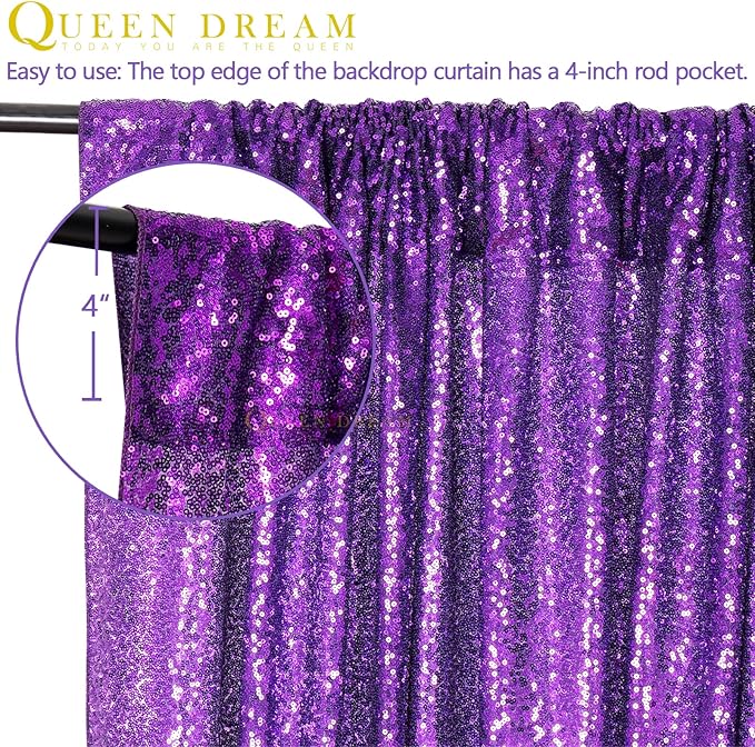 Purple Sequin Backdrop 4 Panels 2FTx8FT Photo Background Glitter Party Backdrop Curtains for Wedding Baby Shower Stage Decorations