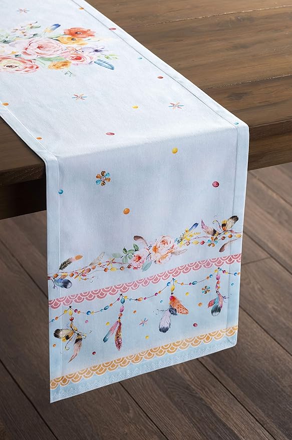 Maison d' Hermine Table Runner 100% Cotton Single Layer Table Runners 72 inches Long Decorative for Home Kitchen Dining Party Baby Shower Wedding Bridal Shower Spring Summer (Ibiza, 14.50" x 72")
