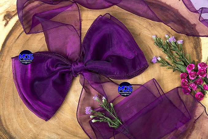 MDS Pack of 25 PCS Organza Chair Sashes Wider Dining Chair Bows Ribbon Tie Back for Wedding Party Birthday Bridal Shower Reception Event Banquet Home Chair Cover Decoration - Dark Purple