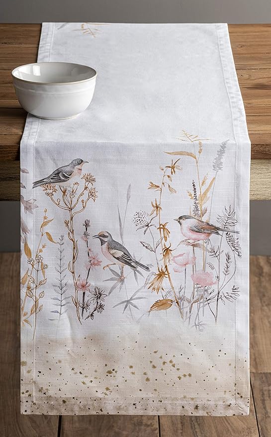 Maison d' Hermine Table runner 100% Cotton Single Layer Table Runners 72 inches long Decorative for Home Kitchen Dining Party Wedding Bridal Shower Spring Summer (Meadow Florals - Beige, 14.50" x 72")