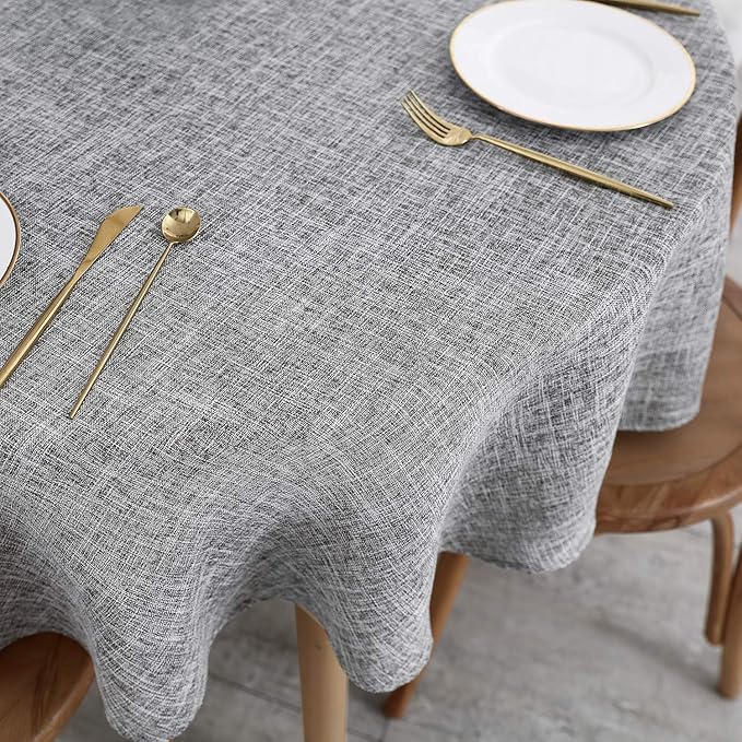 maxmill Flaxy Faux Linen Tablecloth with 2-Tone Slubby Texture Wrinkle Resistant Anti-Shrink Soft Table Cloth for Kitchen Dining Restaurant Tabletop for Event Dinner Round 70 Inch Light Gray