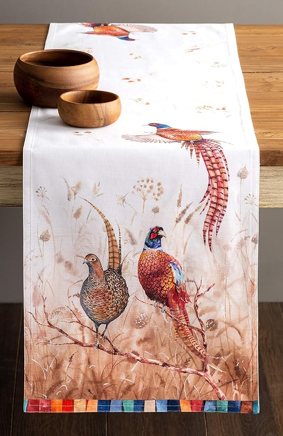 Maison d' Hermine Table Runner 100% Cotton Double Layer Table Runners 108 inches Long for Thanksgiving Christmas Decorations Home Kitchen Dining Party Wedding (Faisan D'Automne, 14.5" x 108")