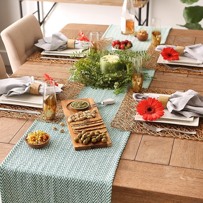 DII Woven Basic Tabletop Collection Chevron Table Runner, 15x72, Teal