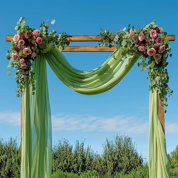 Wedding Arch Draping Fabric 3 Panels 28.7" x 20FT Sage Green Sheer Chiffon Backdrop Drapes for Wedding Ceremony Birthday Party Bridal Shower Outdoor Decoration