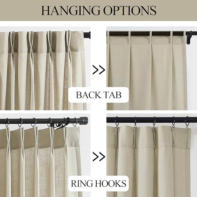 Vision Home Sand Pinch Pleated Semi Sheer Curtains Textured Linen Blended Light Filtering Window Curtains 84 inch for Living Room Bedroom Patio Pinch Pleat Drapes with Hooks 1 Panel 84" Wx84 L