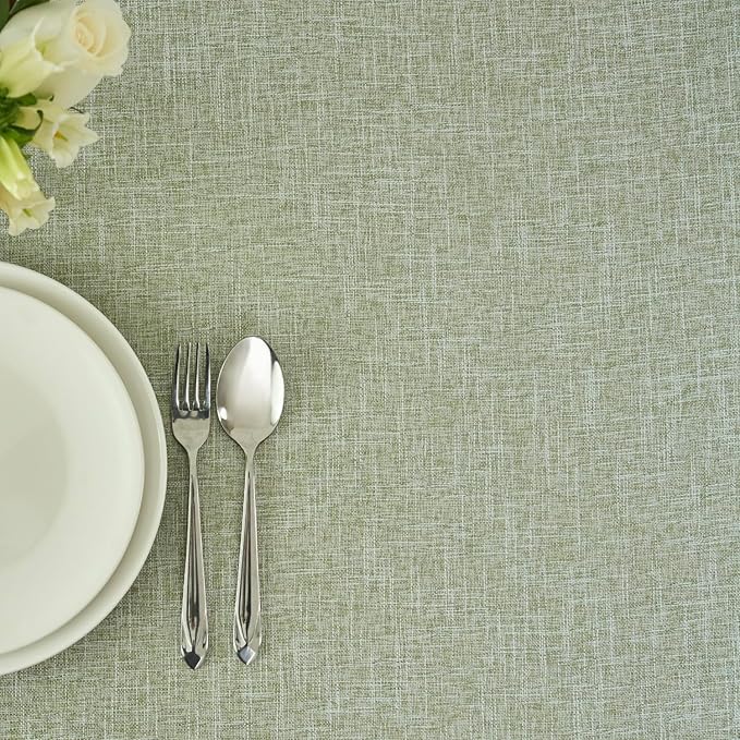 maxmill Flaxy Faux Linen Table Cloth with 2-Tone Slubby Texture Wrinkle Resistant Anti-Shrink Soft Tablecloth for Kitchen Dining Tabletop for Buffet Banquet Parties Rectangle 60 x 140 Inch Sage