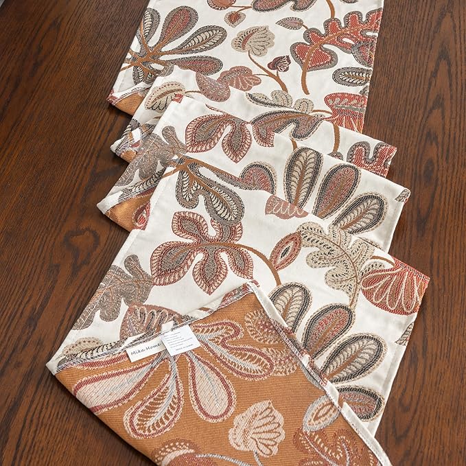 Mika Home Tropical Leaf Table Runner for Home Decor 13X72 Inches Coral Brown Seasonal Dining Table Decoration for Home