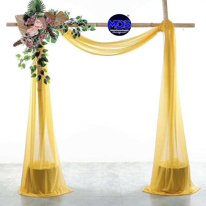 MDS Halloween Chiffon Draping Fabric - 2 Panel, 30" Wide x 40ft Long - Sheer Spooky Arbor & Canopy Drapery for Haunted House Backdrops, Party Ceilings, DIY Costumes & Themed Events - Gold